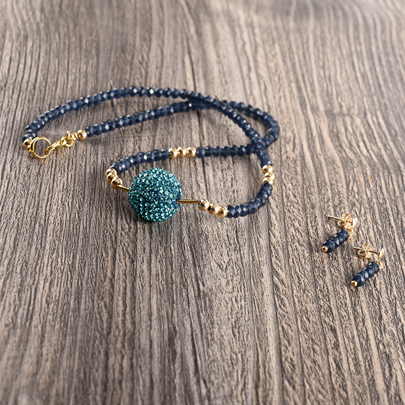 Juego de Collar y Aretes dije Bola de Fuego Azul Turquesa