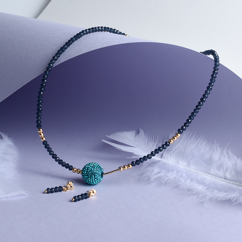 Juego de Collar y Aretes dije Bola de Fuego Azul Turquesa