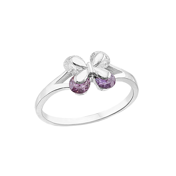 Anillo con Diseño Mariposa con 4 Piedras en Color Morado y Blanco en Plata .925 + Obsequio