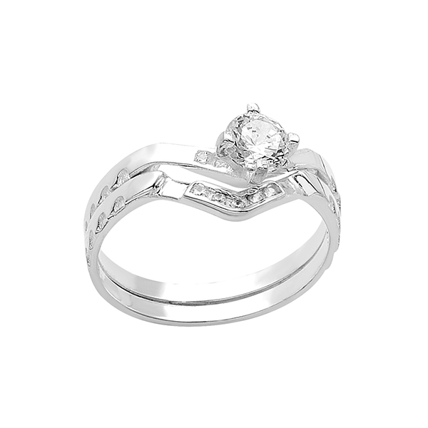 Anillo Alianza Corazones con Piedra en Forma V en Plata .925 + Obsequio