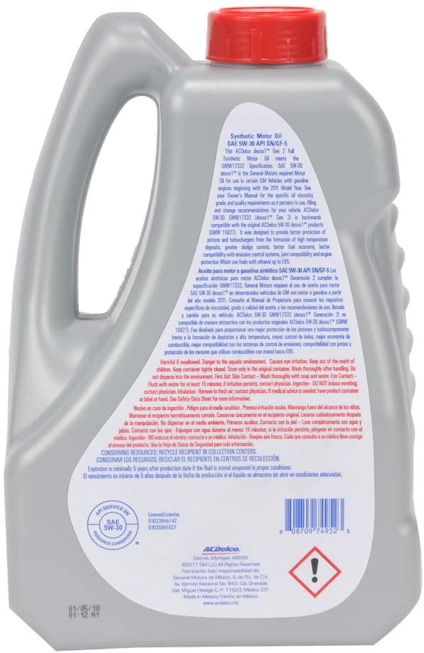 Aceite para motor sintético  Dexos 5W-30 ACDelco 3.750 L 