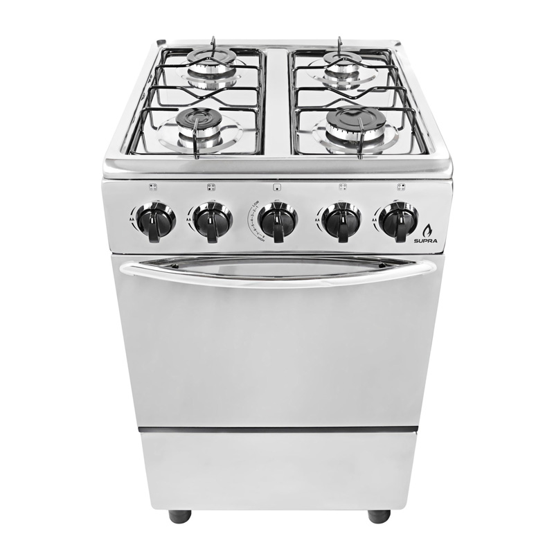 Estufa a gas de piso con 4 quemadores en acero inoxidable SUPRA 4Q-H-TA estufa para gas lp con horno y acabado brillante incluye tapa de cristal