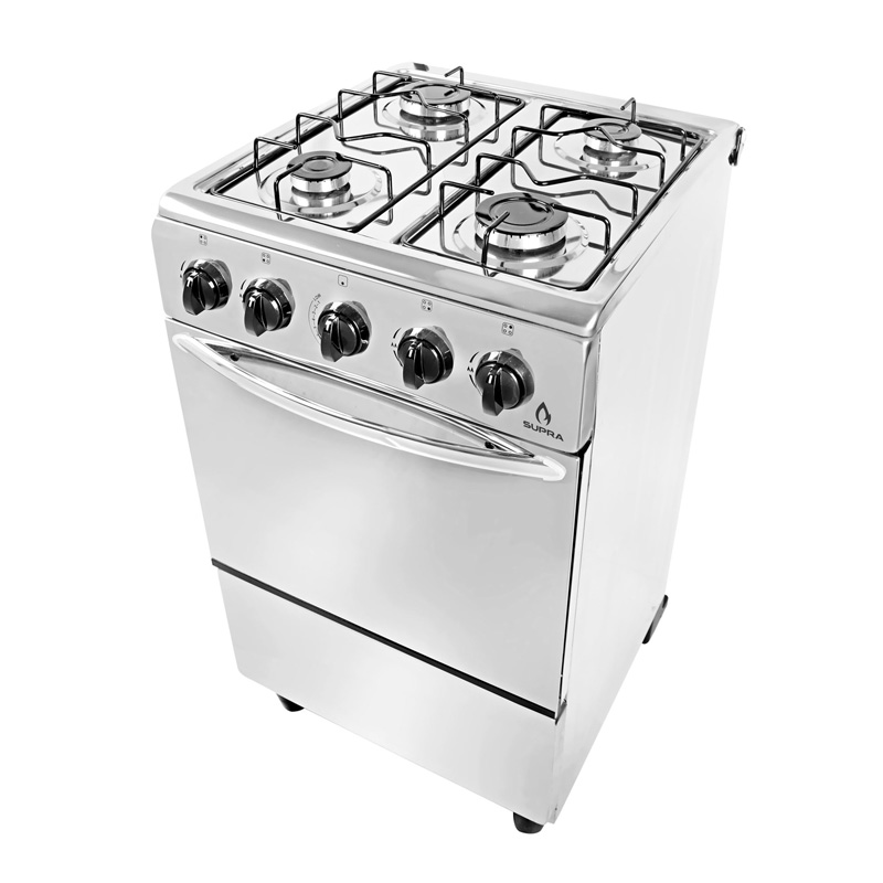 Estufa a gas de piso con 4 quemadores en acero inoxidable SUPRA 4Q-H-TA estufa para gas lp con horno y acabado brillante incluye tapa de cristal