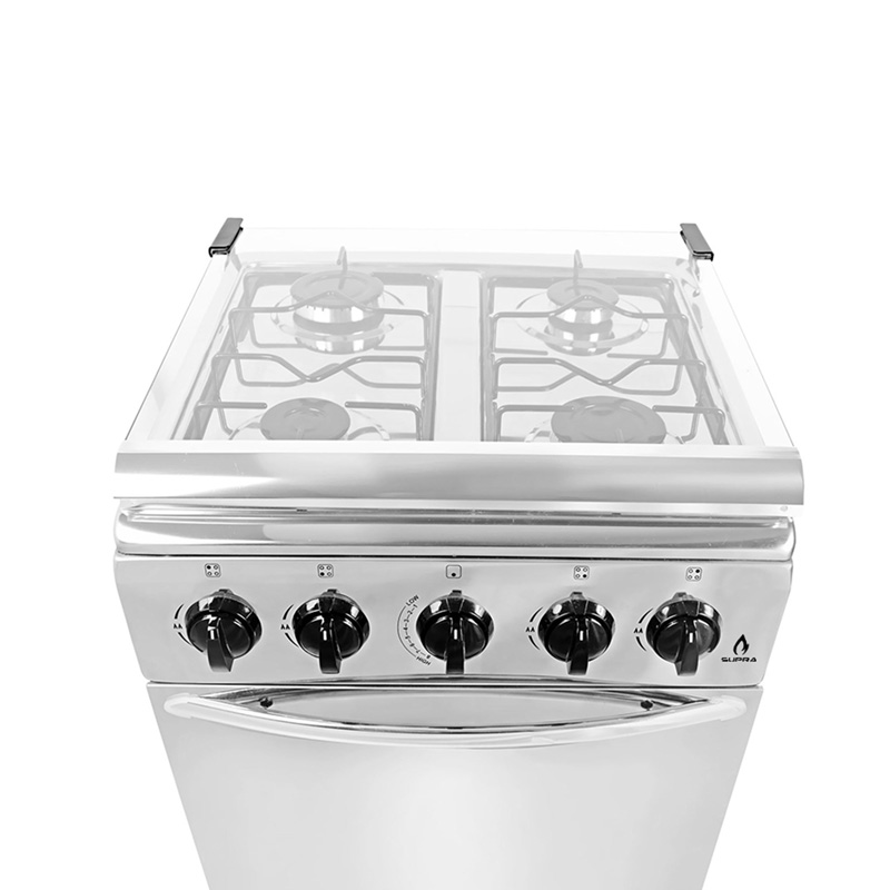Estufa a gas de piso con 4 quemadores en acero inoxidable SUPRA 4Q-H-TA estufa para gas lp con horno y acabado brillante incluye tapa de cristal