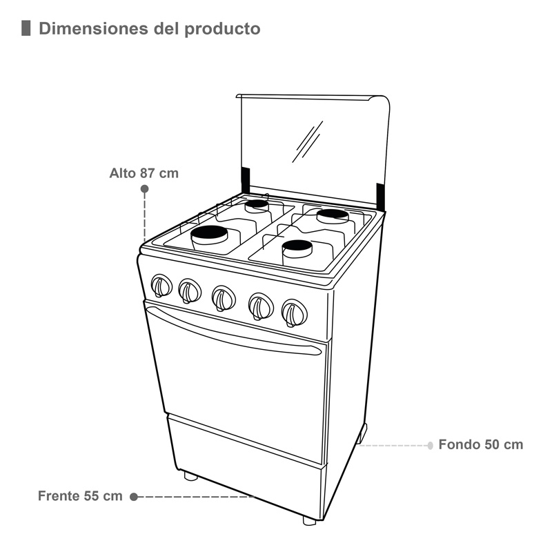 Estufa a gas de piso con 4 quemadores en acero inoxidable SUPRA 4Q-H-TA estufa para gas lp con horno y acabado brillante incluye tapa de cristal