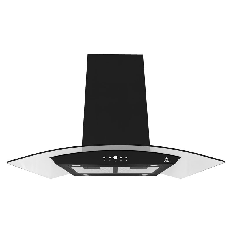 Campana extractora de isla color negro SUPRA CI-90-BLACK campana de cocina en acero inoxidable y cristal curvo de 90 cm