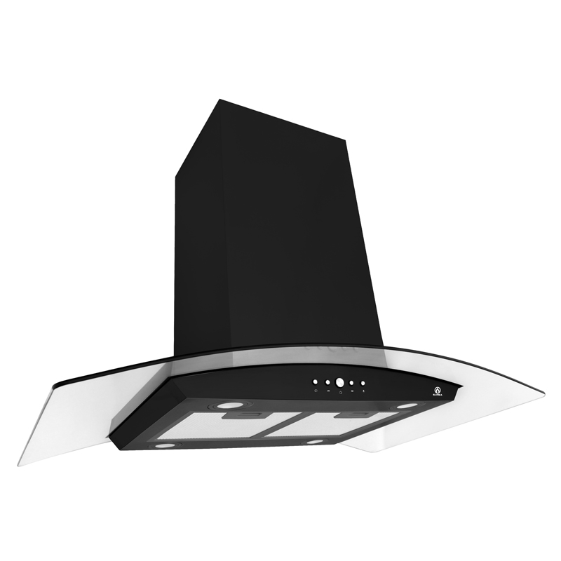Campana extractora de isla color negro SUPRA CI-90-BLACK campana de cocina en acero inoxidable y cristal curvo de 90 cm