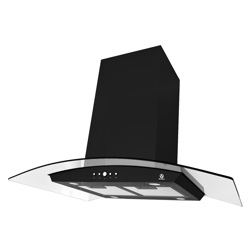 Campana extractora de isla color negro SUPRA CI-90-BLACK campana de cocina en acero inoxidable y cristal curvo de 90 cm