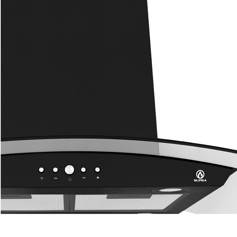Campana extractora de isla color negro SUPRA CI-90-BLACK campana de cocina en acero inoxidable y cristal curvo de 90 cm