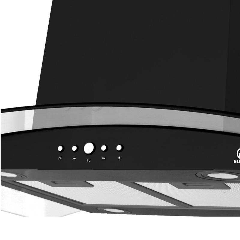 Campana extractora de isla color negro SUPRA CI-90-BLACK campana de cocina en acero inoxidable y cristal curvo de 90 cm