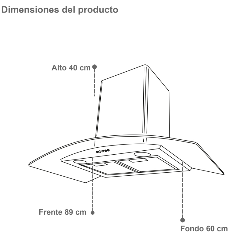 Campana extractora de isla color negro SUPRA CI-90-BLACK campana de cocina en acero inoxidable y cristal curvo de 90 cm