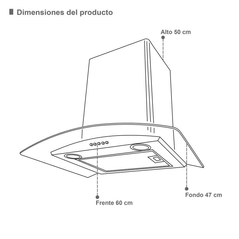 Campana extractora para cocina SUPRA CC-60 de 3 velocidades en acero inoxidable 