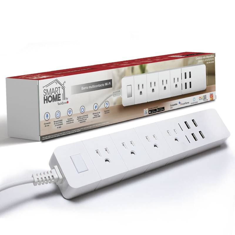 Extensión multicontactos Inteligente WiFi y 4 puertos USB Smart Home