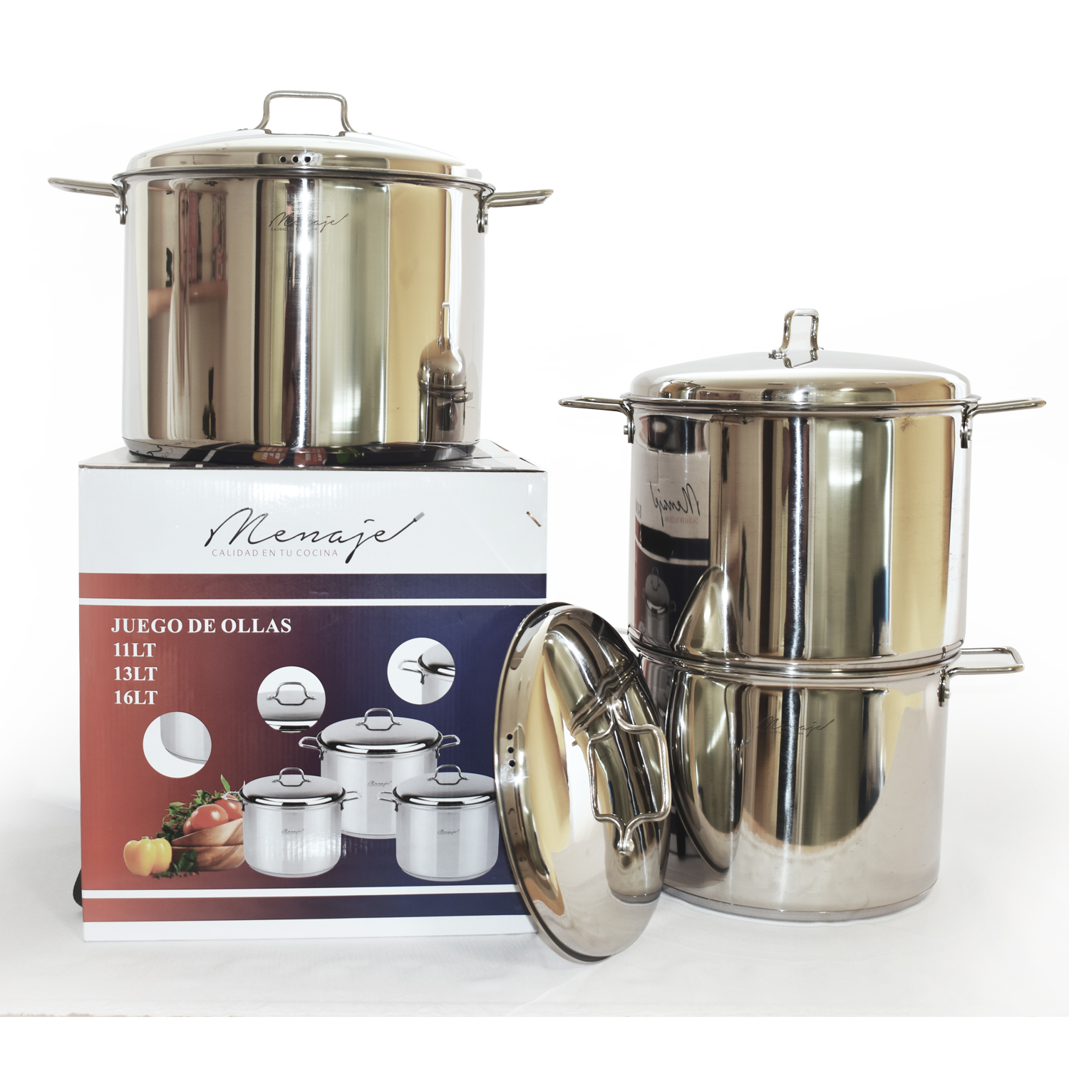 Juego De Ollas Acero Inox 3 Piezas Menaje