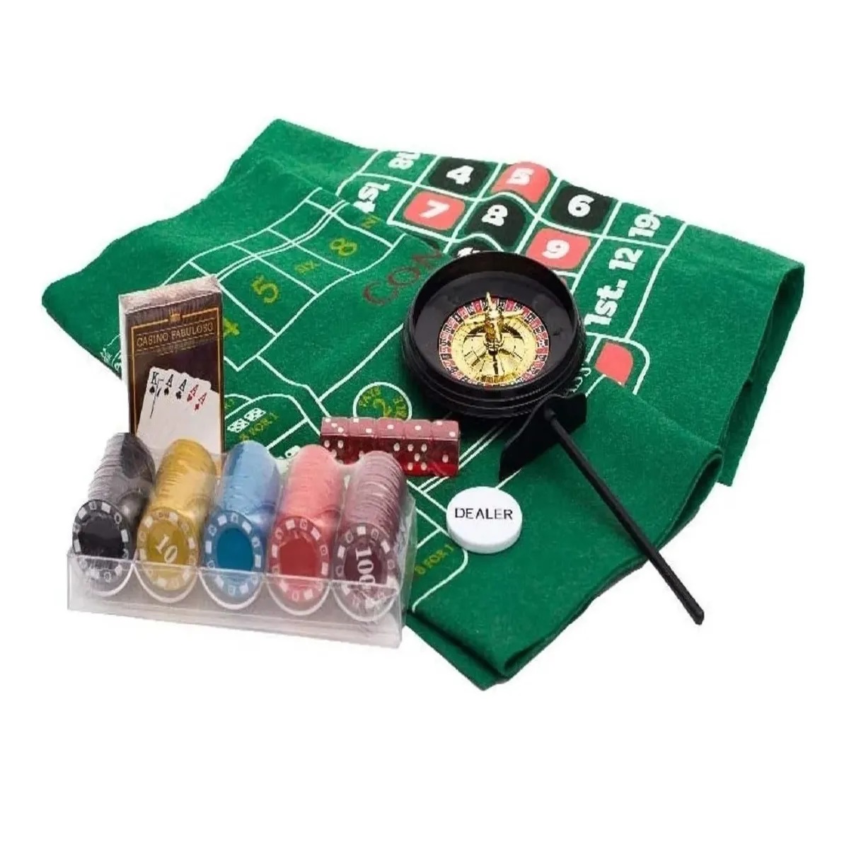 Casino Fabuloso Con Paño Barajas, Fichas, Ruletas, Caja Foil