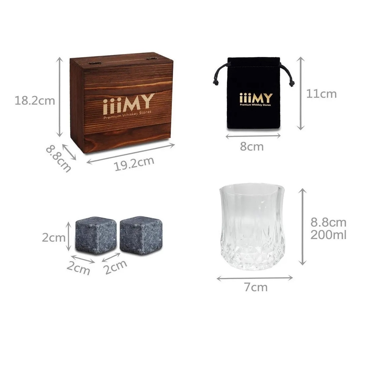 Juego De Piedras Para Whisky, 2 Vasos, Caja De Madera, 10pzs
