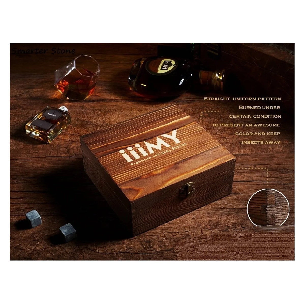 Juego De Piedras Para Whisky, 2 Vasos, Caja De Madera, 10pzs
