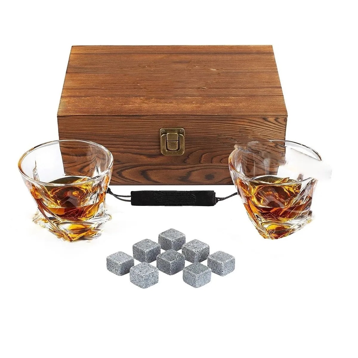 Juego De Piedras Para Whisky, 2 Vasos, Caja De Madera, 10pzs