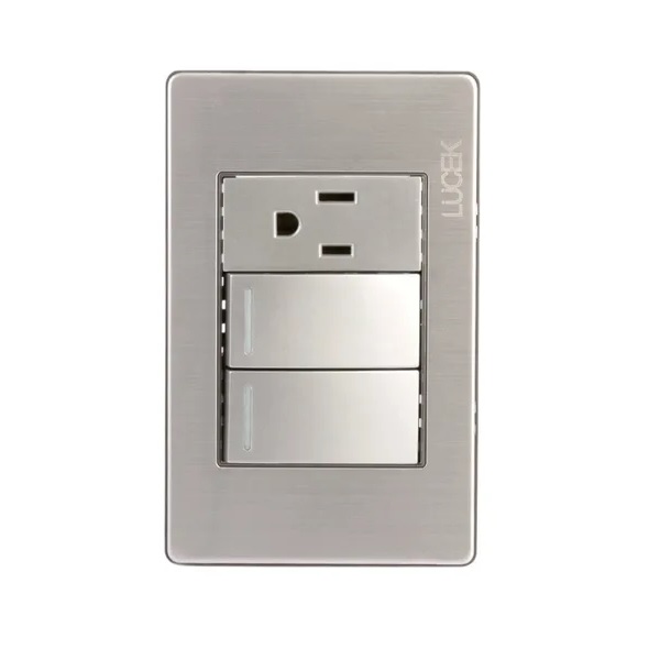 PLACA CON DOS APAGADORES Y UN CONTACTO GRIS LUCEK PREMIUM 