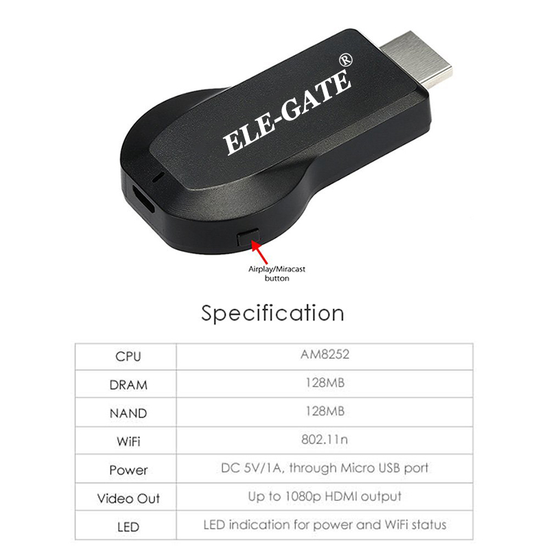Mirascreen Airplay Wifi Miracast Tv Dongle Hdmi