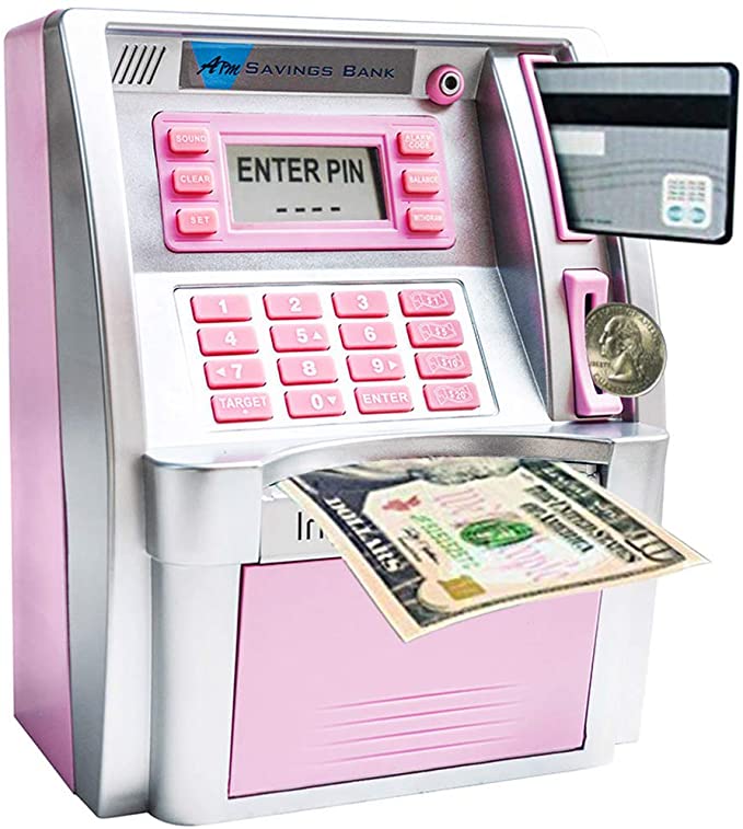 Alcancia caja de ahorro automatica mini cajero ATM juguete para niños Caja de ahorros estilo cajero automático.