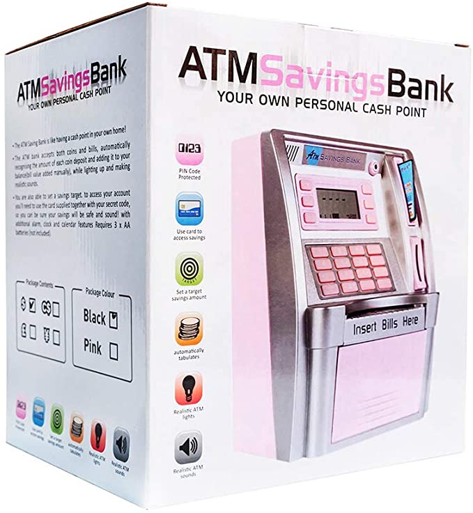 Alcancia caja de ahorro automatica mini cajero ATM juguete para niños Caja de ahorros estilo cajero automático.