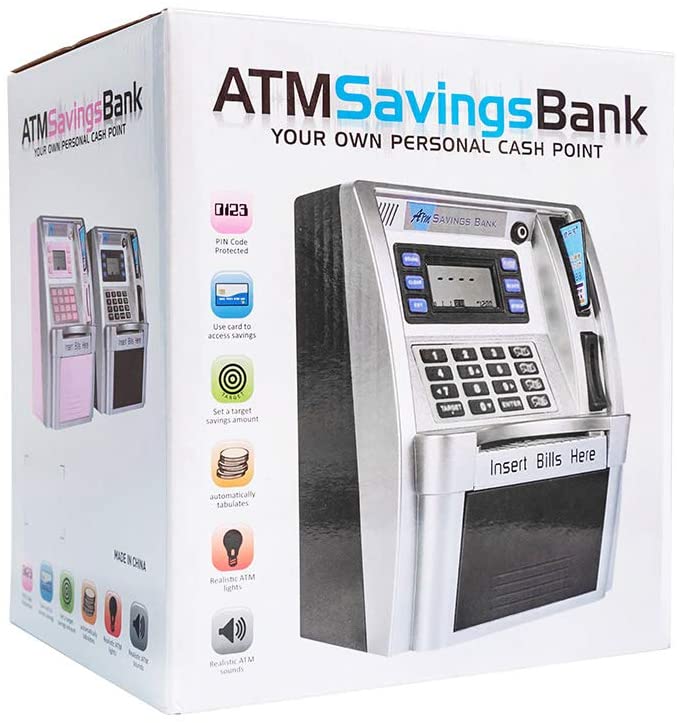 Alcancia caja de ahorro automatica mini cajero ATM juguete para niños Caja de ahorros estilo cajero automático.