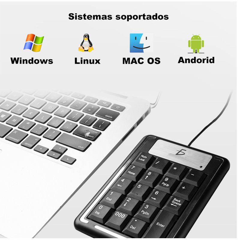 TECLADO NUMERICO USB PARA PC O LAPTOP, COMPATIBLE CON MAC, NEGRO