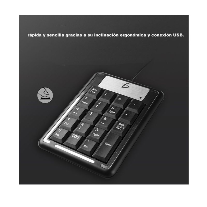 TECLADO NUMERICO USB PARA PC O LAPTOP, COMPATIBLE CON MAC, NEGRO