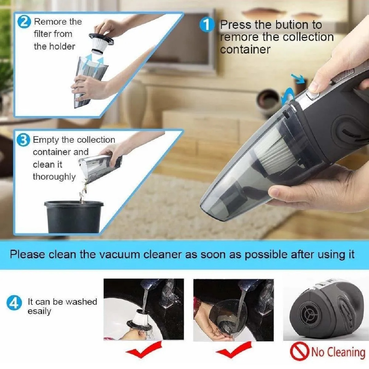 Aspiradora De Mano Para Automovil Portátil