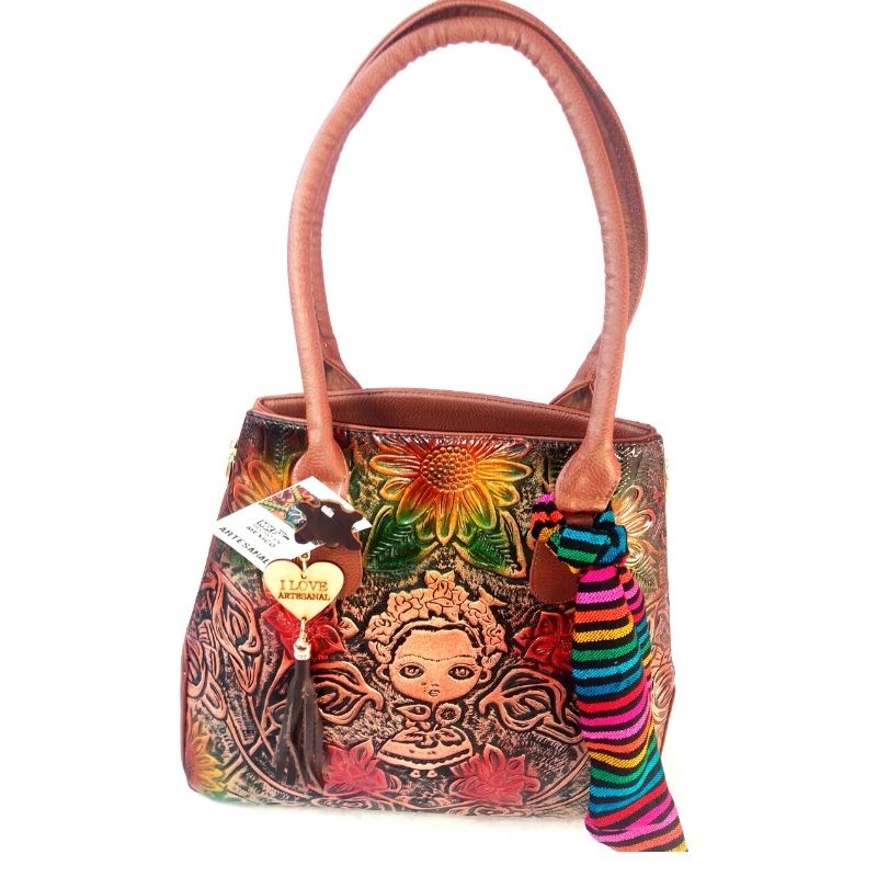 KIT BOLSO DE PIEL PARA DAMA 100% ARTESANAL CINCELADO FRIDA MAS Audifonos Air PRO 2da Generacion 