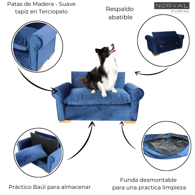 Sofá Para Mascotas Cama de Perro o Gato con Baul Funda Lavable