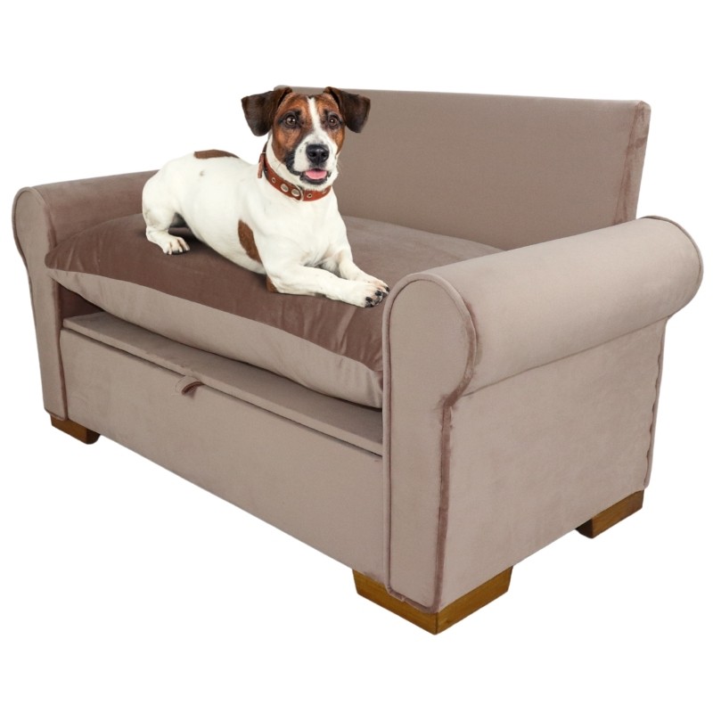 Sofá Para Mascotas Cama de Perro o Gato con Baul Funda Lavable Terciopelo (ROSA)