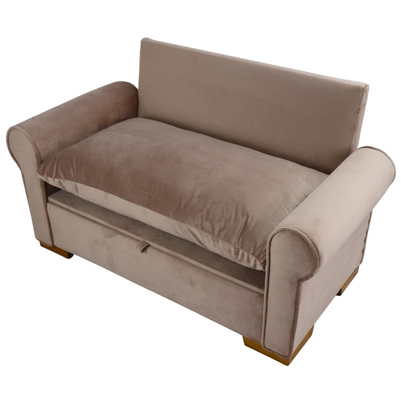 Sofá Para Mascotas Cama de Perro o Gato con Baul Funda Lavable Terciopelo (ROSA)