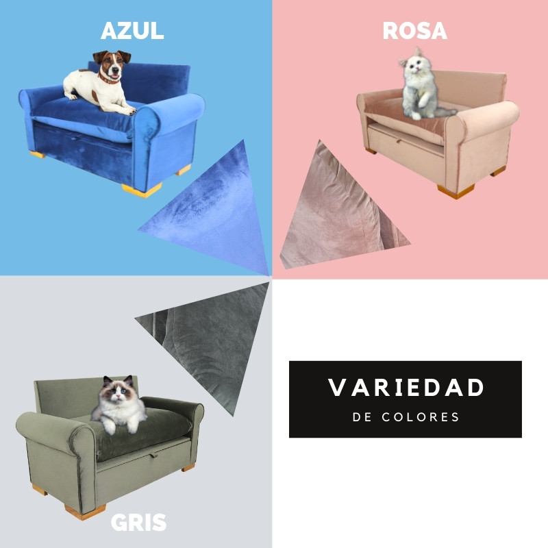 Sofá Para Mascotas Cama de Perro o Gato con Baul Funda Lavable Terciopelo (ROSA)
