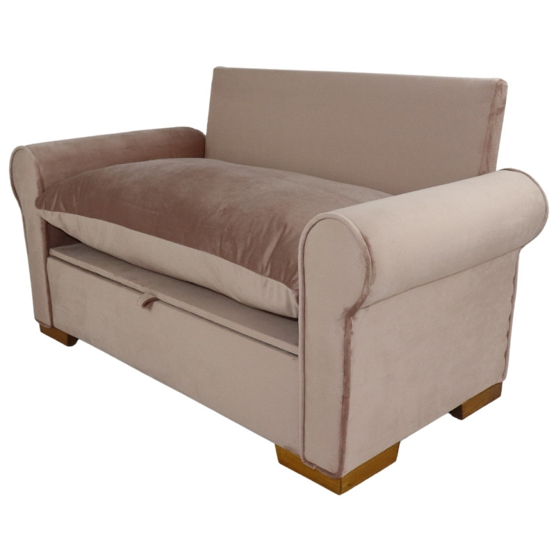 Sofá Para Mascotas Cama de Perro o Gato con Baul Funda Lavable Terciopelo (ROSA)