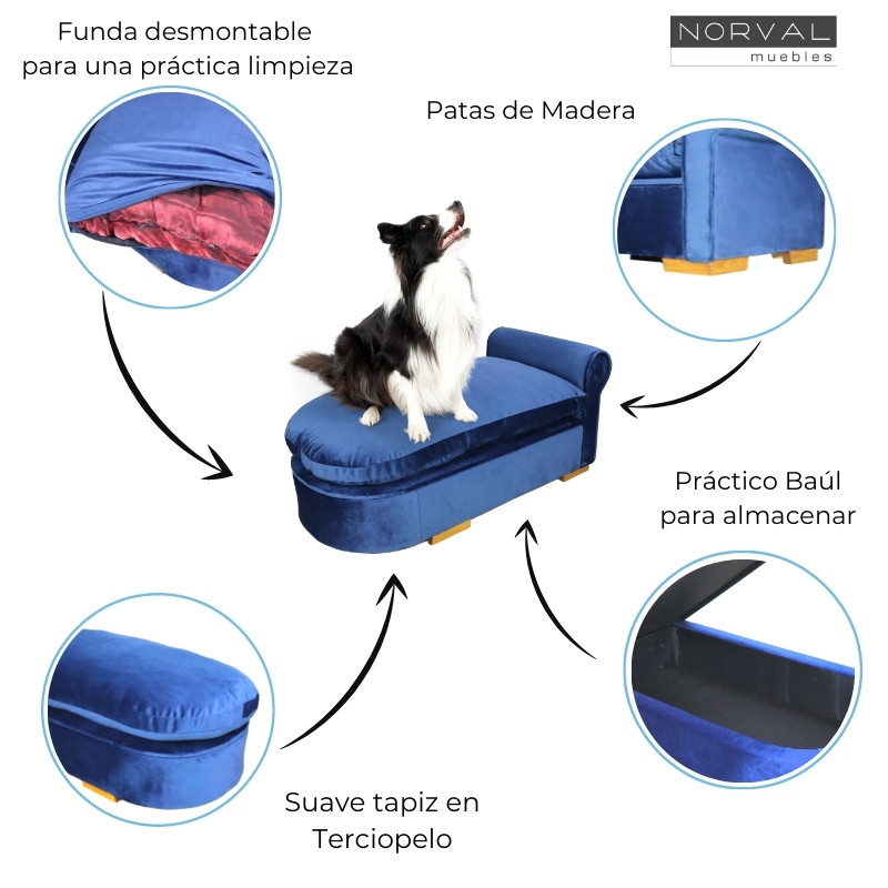 Sofa Chaise para Mascotas Modernos con Funda Lavable y Baul en