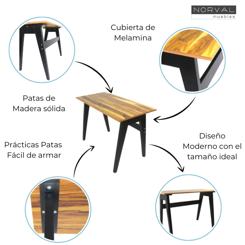 Escritorio Pequeño Moderno Ejecutivo de Melamina y Patas de Madera y cubierta de melamina Parota Norval