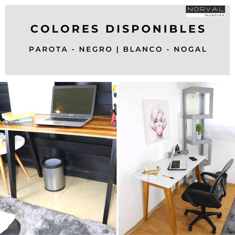 Escritorio Pequeño Moderno Ejecutivo de Melamina y Patas de Madera y cubierta de melamina Parota Norval