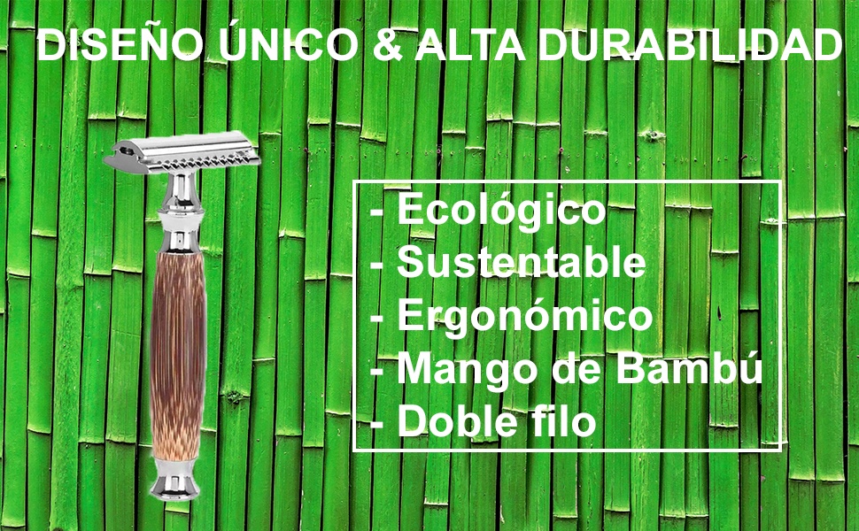 Rastrillo para Afeitar Rasurar Doble Filo de Bambú Unisex 