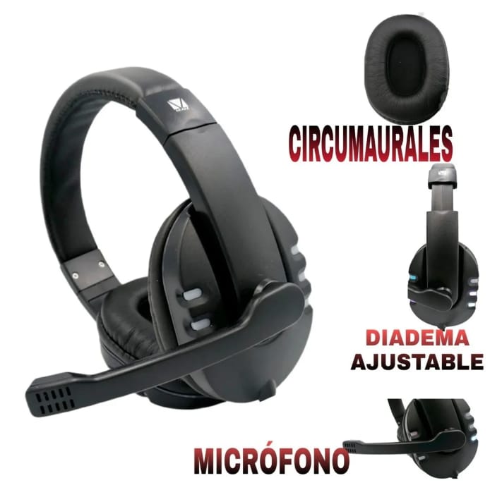 AUDIFONOS DIADEMA PARA GAMER O VIDEOLLAMADA CON LUZ LED DE COLORES