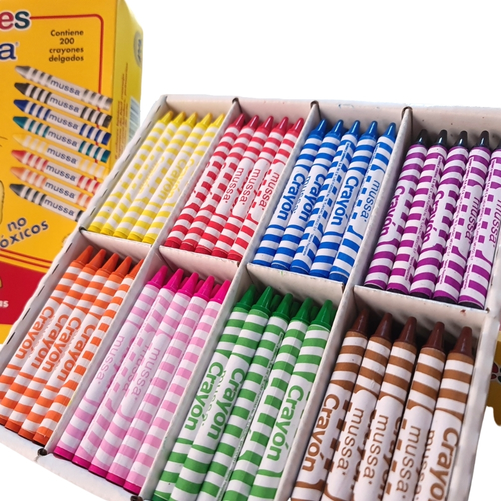 Crayones Caja Colectiva con 200 Crayones Delgados Colores Marca Mussa