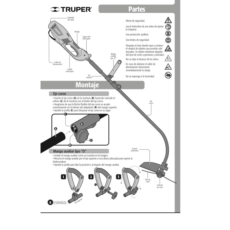 Desbrozadora Eléctrica "MOSCO" PODADORA para Jardinería  Corta Pasto Hierbas Malezas Truper de 1000W DES-1000