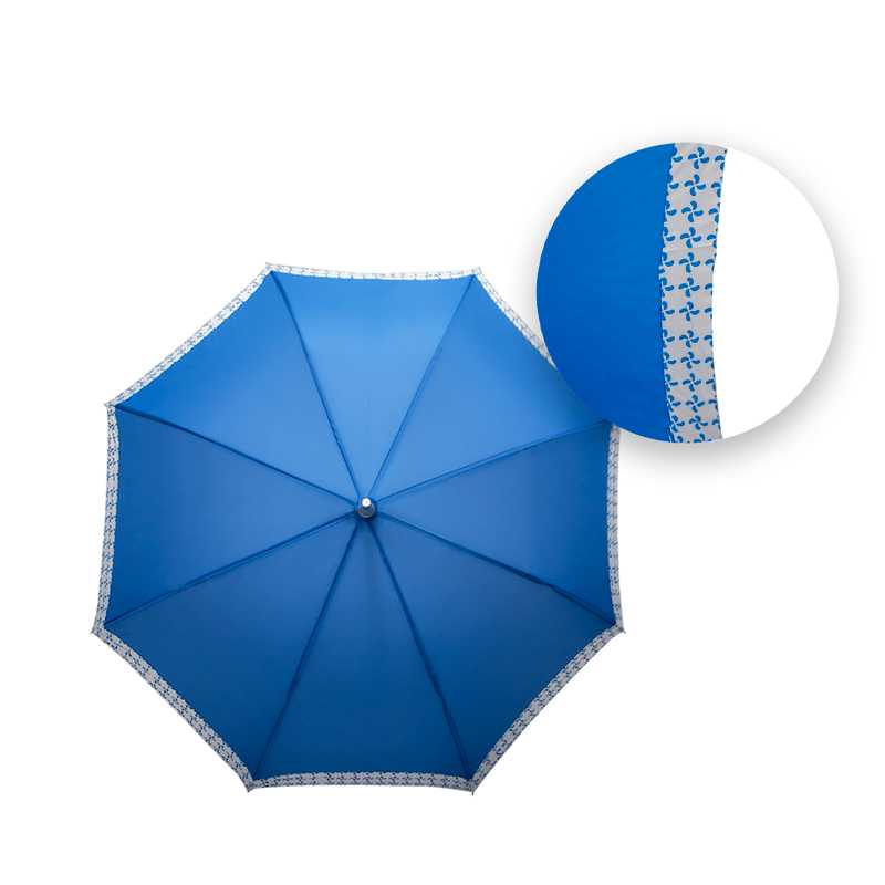 Paraguas Bastón Semiautomático Azul Orilla Floreada Punta Policarbonato Flexible