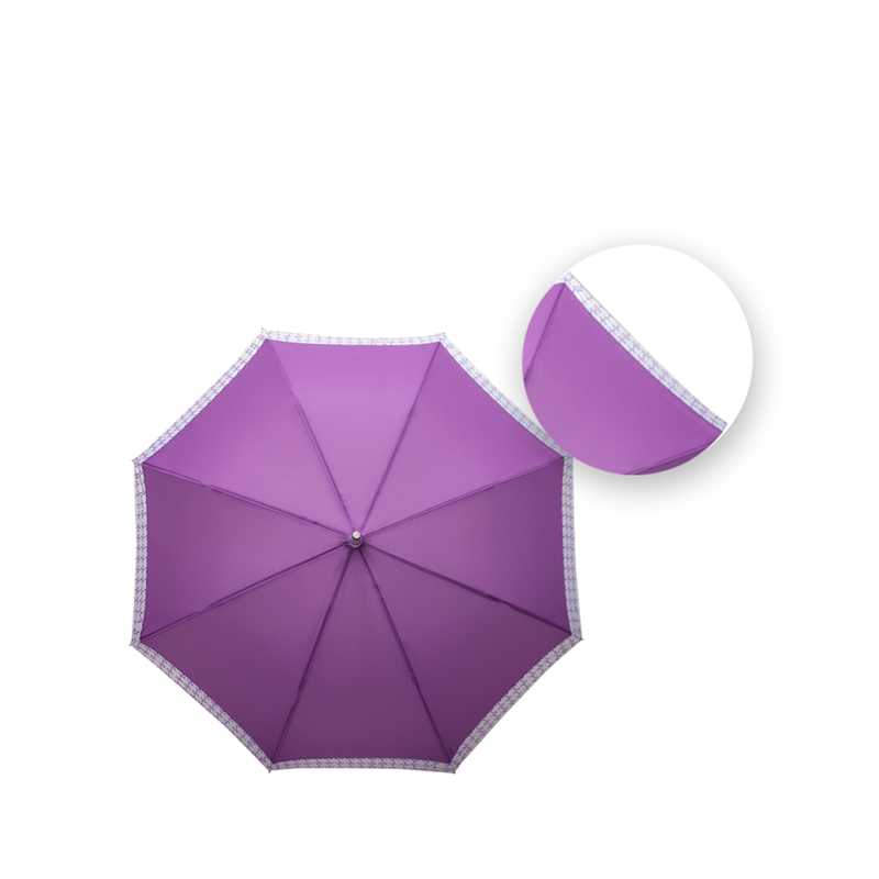 Paraguas Bastón Semiautomático Morado Orilla Floreada Punta Policarbonato Flexible