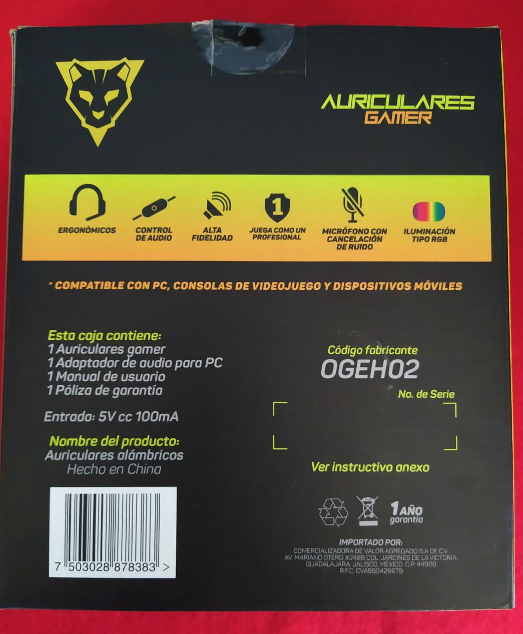 AURICULARES GAMER OVER-EAR DIADEMA NEGRO RGB ALAMBRICOS CONTROL AUDIO MICROFONO AJUSTABLES JUEGOS