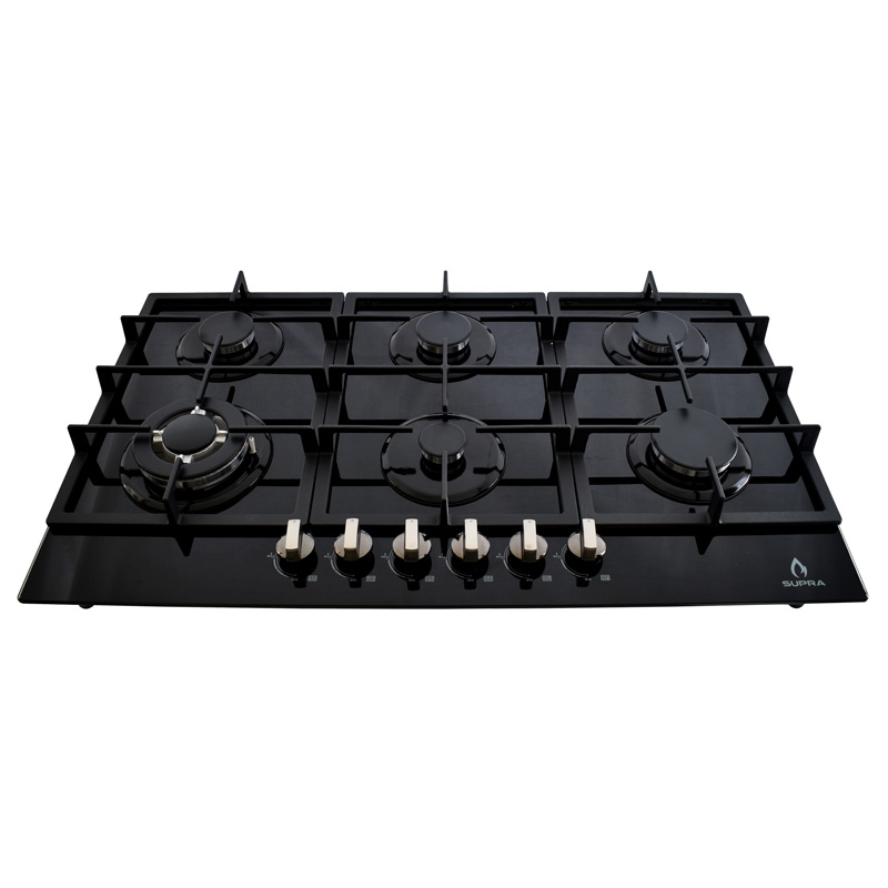 Parrilla de gas empotrable de 6 quemadores SUPRA DIAMOND GLASS de 87cm con cubierta de cristal templado negro