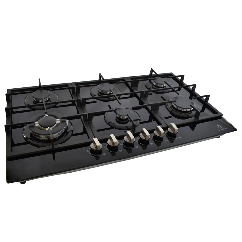Parrilla de gas empotrable de 6 quemadores SUPRA DIAMOND GLASS de 87cm con cubierta de cristal templado negro