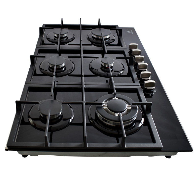 Parrilla de gas empotrable de 6 quemadores SUPRA DIAMOND GLASS de 87cm con cubierta de cristal templado negro