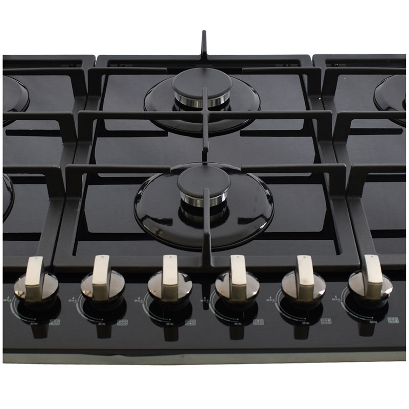 Parrilla de gas empotrable de 6 quemadores SUPRA DIAMOND GLASS de 87cm con cubierta de cristal templado negro
